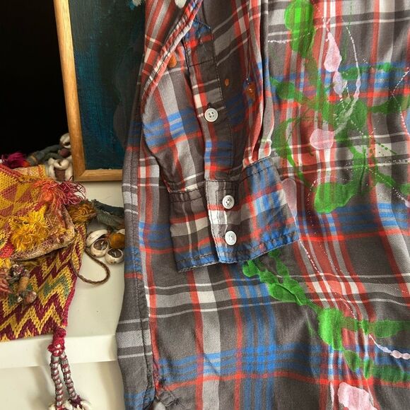 Wilfred Red and Blue Plaid Shirt Hand Painted Small - Picture 6 of 16